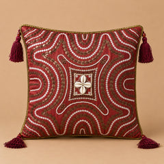 Handcrafted Cushion Cover – Maroon | 12"x12" | Embroidered Decorative Cushion Cover with Tassels