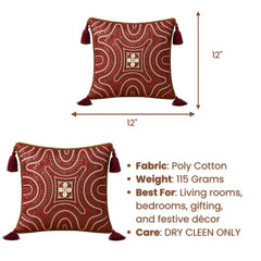 Handcrafted Cushion Cover – Maroon | 12"x12" | Embroidered Decorative Cushion Cover with Tassels