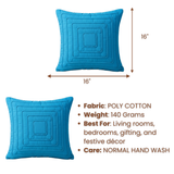 Fabric-Crafted Turquoise Cushion Cover – 16"x16" | Modern Layered Geometric Texture | Premium Poly Cotton |