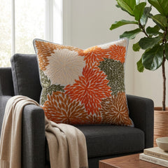 Machine Crafted Cushion Cover – Grey | 16"x16" | Floral Embroidered Decorative Cushion Cover