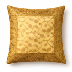 Fabric Crafted Cushion Cover – Gold | 16"x16" | Poly Cotton | Classic Border Design