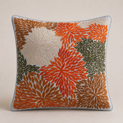 Machine Crafted Cushion Cover – Grey | 16"x16" | Floral Embroidered Decorative Cushion Cover