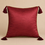 Handcrafted Cushion Cover – Maroon | 12"x12" | Embroidered Decorative Cushion Cover with Tassels