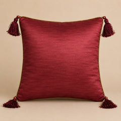 Handcrafted Cushion Cover – Maroon | 12"x12" | Embroidered Decorative Cushion Cover with Tassels