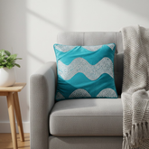 Hand-Crafted Cushion Cover – Turquoise Silver | 12"x12" | Poly Chenille-Cotton | Vibrant Festive Accent