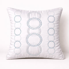 White Designer Cushion Cover | 16"x16" | Poly Cotton | Elegant Circular Embroidery Cushion Cover for Sofa & Bed