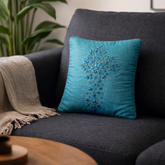 Hand Crafted Cushion Cover – Turquoise | 12"x12" | Poly Cotton | Embroidered Floral Design