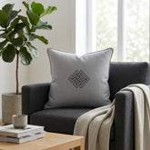 Linen Maroon Decorative Cushion Cover | 16"x16" Minimal Embroidered Cushion Cover