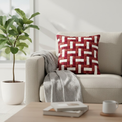 Fabric-Crafted Maroon Cushion Cover – 12"x12", Interlock Design, Premium Poly Cotton