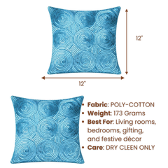 Handcrafted Turquoise Cushion Cover – 12"x12" | Circular Embroidered Design | Premium Poly Cotton