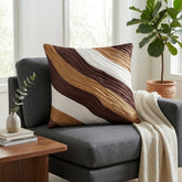 Fabric Crafted Cushion Cover – Burgundy Multicolor | 16"x16" | Poly Cotton Fabric | Elegant Wavy Textured Design