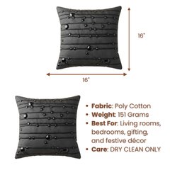 Handcrafted Black Cushion Cover – 16"x16" | Decorative Bead & Thread Work | Premium Poly Cotton