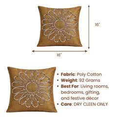 Hand Crafted Cushion Cover – Mud | 16"x16" | Poly Cotton Fabric | Floral Design
