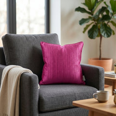 Fabric Crafted Cushion Cover – Dark Pink | 12"x12" | Poly Cotton Foam Fabric | Elegant Ribbed Texture Design