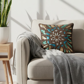 Handcrafted Brown Cushion Cover – 12"x12" | Artistic Floral Mosaic Embroidery | Premium Poly Cotton