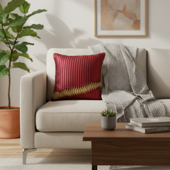 Fabric Crafted Maroon Cushion Cover – 16"x16" | Premium Poly Cotton