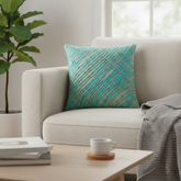 Poly Chenille Turquoise Cushion Cover – 16"x16", Diagonal Textured Design in Premium Finish