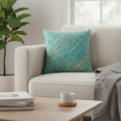 Poly Chenille Turquoise Cushion Cover – 16"x16", Diagonal Textured Design in Premium Finish