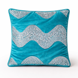 Hand-Crafted Cushion Cover – Turquoise Silver | 12"x12" | Poly Chenille-Cotton | Vibrant Festive Accent