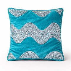 Hand-Crafted Cushion Cover – Turquoise Silver | 12"x12" | Poly Chenille-Cotton | Vibrant Festive Accent