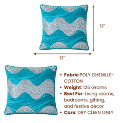 Hand-Crafted Cushion Cover – Turquoise Silver | 12"x12" | Poly Chenille-Cotton | Vibrant Festive Accent