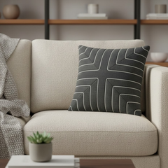 Fabric-Crafted Black Cushion Cover – 12"x12" | Modern Geometric Line Design | Premium Poly Cotton