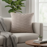 Fabric-Crafted Beige Cushion Cover – 16"x16" | Wave Textured Design | Premium Poly-Cotton