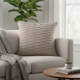 Fabric-Crafted Beige Cushion Cover – 16"x16" | Wave Textured Design | Premium Poly-Cotton