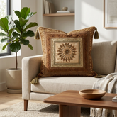 Hand Crafted Cushion Cover – Bronze | 16"x16" | Poly Cotton | Embroidered Medallion Design