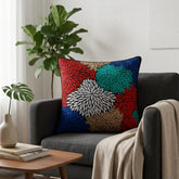 Machine Crafted Cushion Cover – Black | 16"x16" | Multicolor Floral Embroidered Decorative Cushion Cover