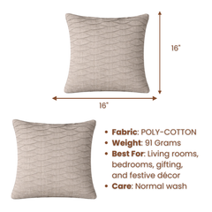 Fabric-Crafted Beige Cushion Cover – 16"x16" | Wave Textured Design | Premium Poly-Cotton