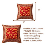 Fabric Crafted Cushion Cover – Red | 12"x12" | Poly Cotton | Traditional Border Design