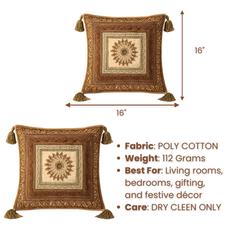 Hand Crafted Cushion Cover – Bronze | 16"x16" | Poly Cotton | Embroidered Medallion Design