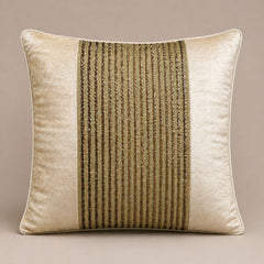 Handcrafted Cushion Cover – Gold Chain | 16"x16" | Poly Chanil-Cotton Fabric | Elegant Stripe Texture Design