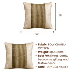 Handcrafted Cushion Cover – Gold Chain | 16"x16" | Poly Chanil-Cotton Fabric | Elegant Stripe Texture Design