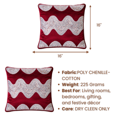Hand-Crafted Cushion Cover – Maroon Silver | 16"x16" | Poly Chenille-Cotton | Royal Festive Statement