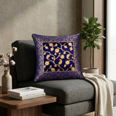 Fabric Crafted Cushion Cover – Royal Blue | 12"x12" | Poly Cotton | Traditional Border Design