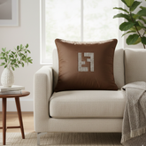 Handcrafted Brown Cushion Cover – 16"x16" | Minimal Symbol Embellishment | Premium Poly Cotton