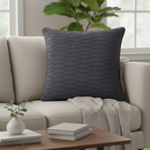 Fabric-Crafted Black Cushion Cover – 16"x16" | Wave Textured Design | Premium Poly-Cotton