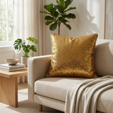 Fabric Crafted Cushion Cover – Gold | 16"x16" | Poly Cotton | Premium Shimmer Sequin Design