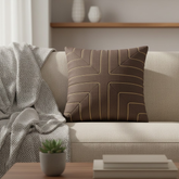 Fabric-Crafted Brown Cushion Cover – 12"x12" | Modern Geometric Line Texture | Premium Poly Cotton