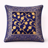 Fabric Crafted Cushion Cover – Royal Blue | 12"x12" | Poly Cotton | Traditional Border Design