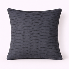 Fabric-Crafted Black Cushion Cover – 16"x16" | Wave Textured Design | Premium Poly-Cotton