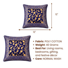 Fabric Crafted Cushion Cover – Royal Blue | 12"x12" | Poly Cotton | Traditional Border Design