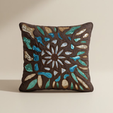 Handcrafted Brown Cushion Cover – 12"x12" | Artistic Floral Mosaic Embroidery | Premium Poly Cotton