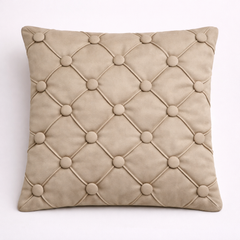 Hand Crafted Cushion Cover – Golden Cream | 12"x12" | Poly Cotton | Elegant Button Tufted Design