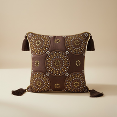 Handcrafted Brown Cushion Cover – 12"x12", Premium Poly Cotton