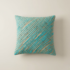 Poly Chenille Turquoise Cushion Cover – 16"x16", Diagonal Textured Design in Premium Finish