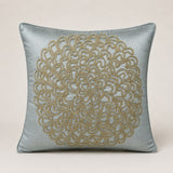 Machine Crafted Grey Cushion Cover – 16"x16" | Elegant Gold Floral Embroidery | Premium Poly-Cotton Decorative Cushion Cover