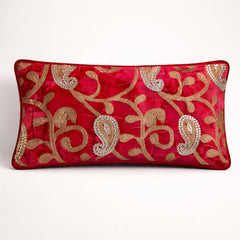 Machine Crafted Bolster Cover – Rose | 20"x8" | Poly Chenille Fabric | Embroidered Floral Design